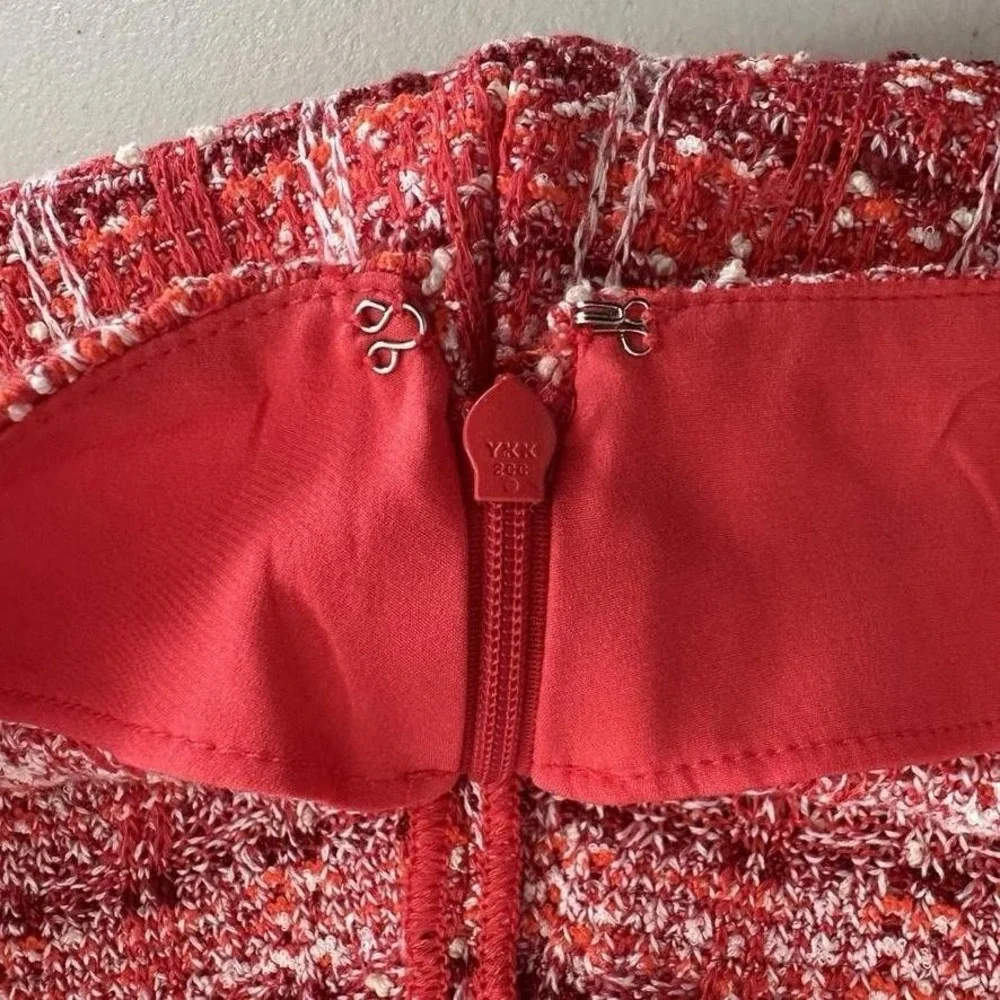St. John Tweed Knit Pencil Skirt 14 Red Wool Cashmere Apple Multi K7100K2 NWT